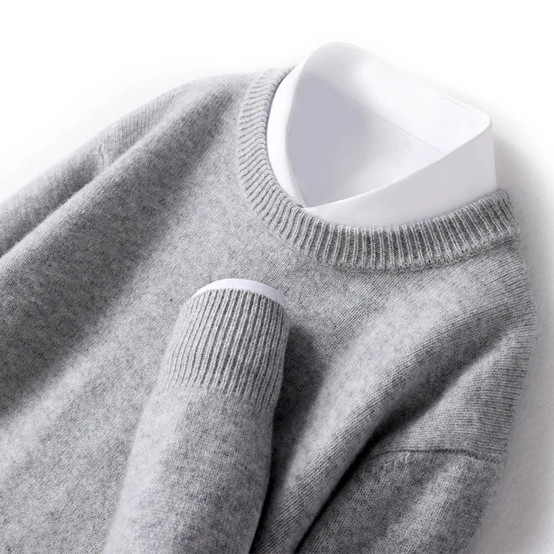 Knitted Jumper - Men's Warm Round Neck Knit Pullover Sweater
