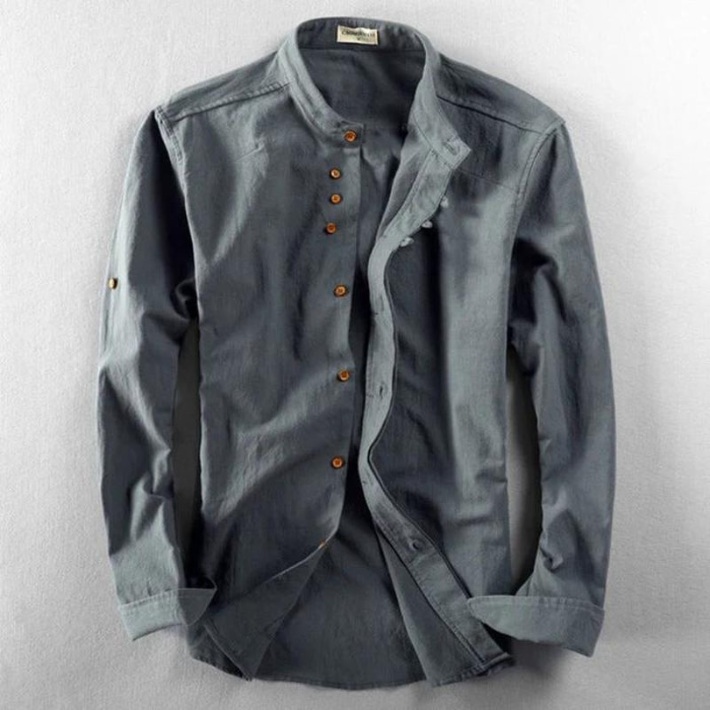 Shirt with Button Placket | Long-sleeved | Cotton | Linen Shirt | Men's Clothing-Southern-Taylor