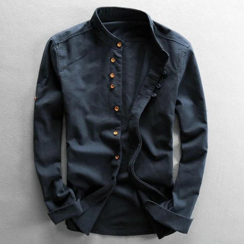 Shirt with Button Placket | Long-sleeved | Cotton | Linen Shirt | Men's Clothing-Southern-Taylor