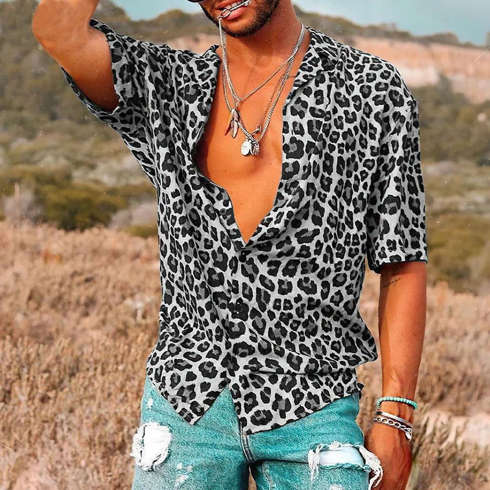 Short-sleeved Shirt | Button-up | Lightweight | Leopard Print Shirt | Men's Shirt-Southern-Taylor