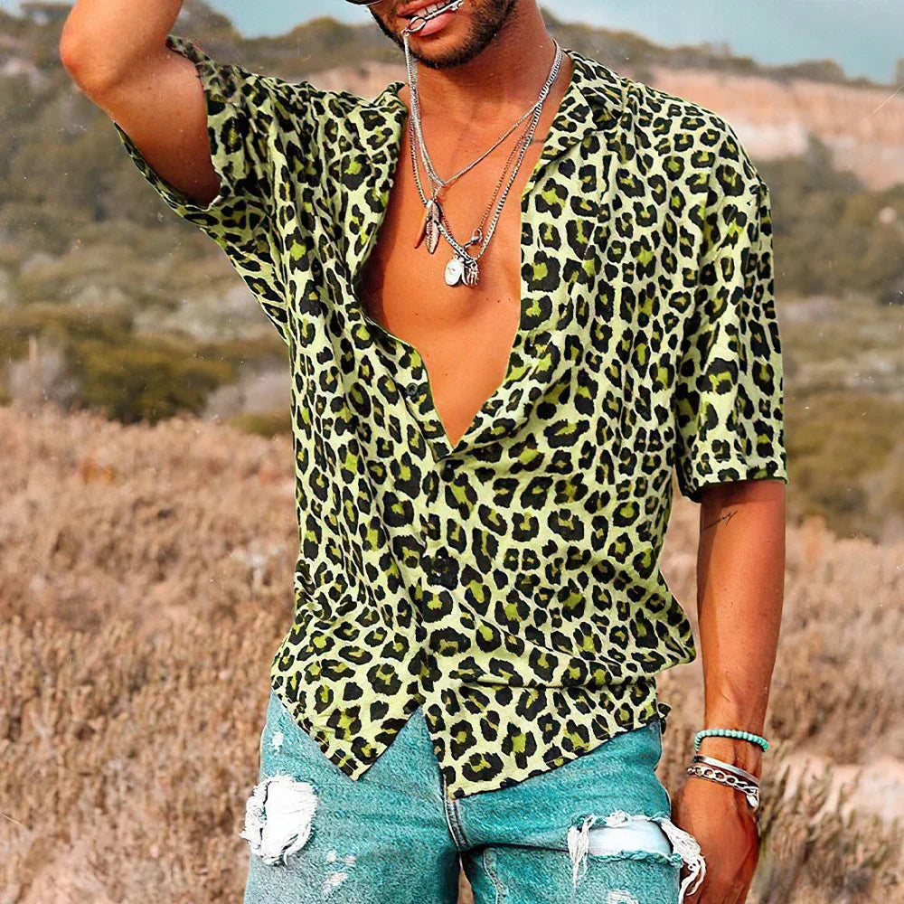 Short-sleeved Shirt | Button-up | Lightweight | Leopard Print Shirt | Men's Shirt-Southern-Taylor