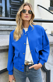 Bomber Jacket - Women's Button-Up Short Aviator Jacket