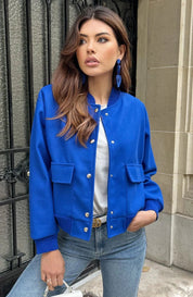 Bomber Jacket - Women's Button-Up Short Aviator Jacket