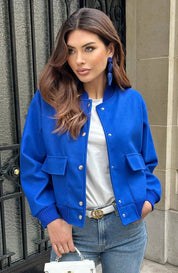 Bomber Jacket - Women's Button-Up Short Aviator Jacket