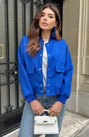 Bomber Jacket - Women's Button-Up Short Aviator Jacket