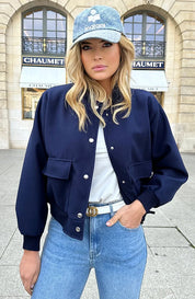 Bomber Jacket - Women's Button-Up Short Aviator Jacket