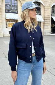 Bomber Jacket - Women's Button-Up Short Aviator Jacket