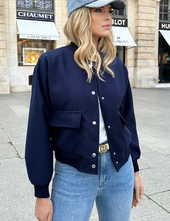 Bomber Jacket - Women's Button-Up Short Aviator Jacket