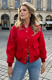 Bomber Jacket - Women's Button-Up Short Aviator Jacket