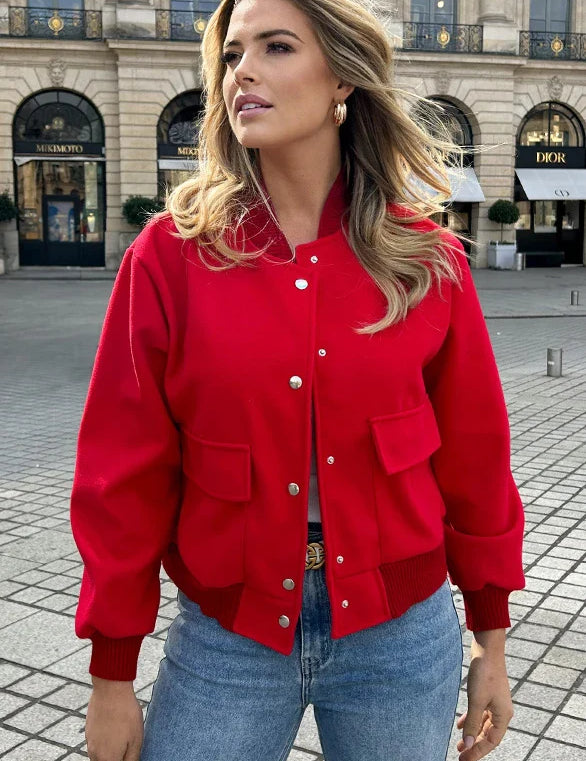 Bomber Jacket - Women's Button-Up Short Aviator Jacket