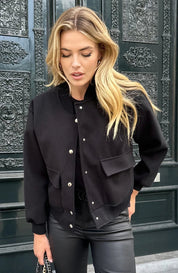 Bomber Jacket - Women's Button-Up Short Aviator Jacket