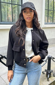Bomber Jacket - Women's Button-Up Short Aviator Jacket