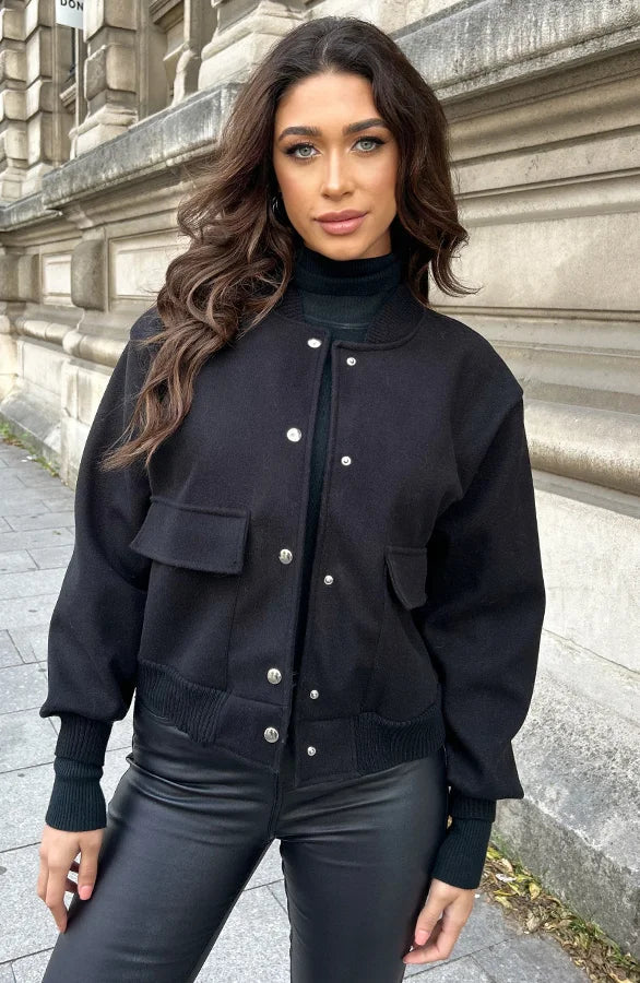 Bomber Jacket - Women's Button-Up Short Aviator Jacket