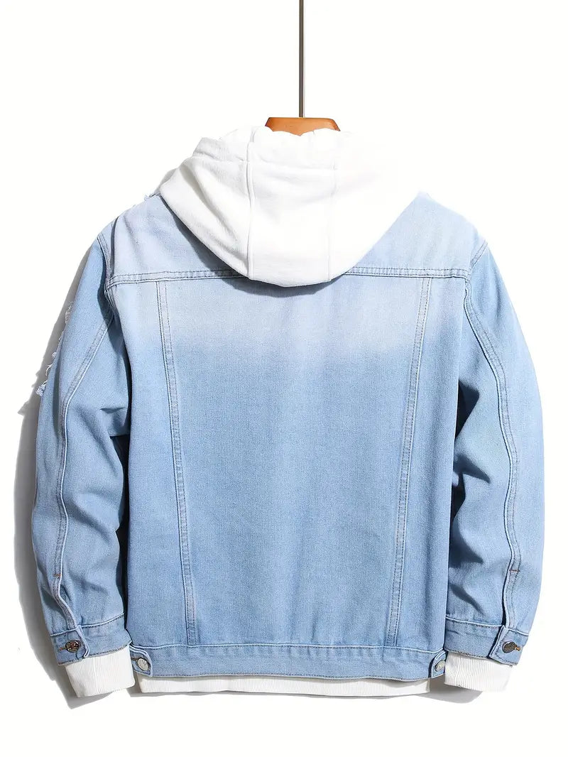 Denim Jacket - Casual - Light Blue -  Jean  Jacket with Patches - Men's Jacket