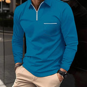 Polo Shirt - Men's Collared Long Sleeve Quarter Zip Polo Shirt