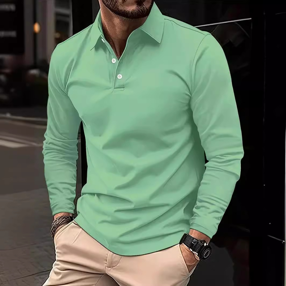 Polo Shirt - Quarter Button-Up - Collared - Long Sleeve Polo - Men's Clothing
