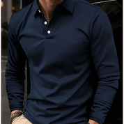 Polo Shirt - Quarter Button-Up - Collared - Long Sleeve Polo - Men's Clothing