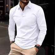 Polo Shirt - Quarter Button-Up - Collared - Long Sleeve Polo - Men's Clothing
