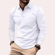 Polo Shirt - Quarter Button-Up - Collared - Long Sleeve Polo - Men's Clothing