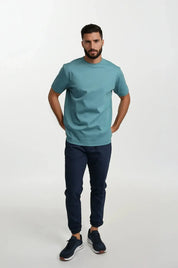 Türkisfarbenes T-Shirt – Einfaches Rundhals-T-Shirt für Männer-Chaps Herrenmode