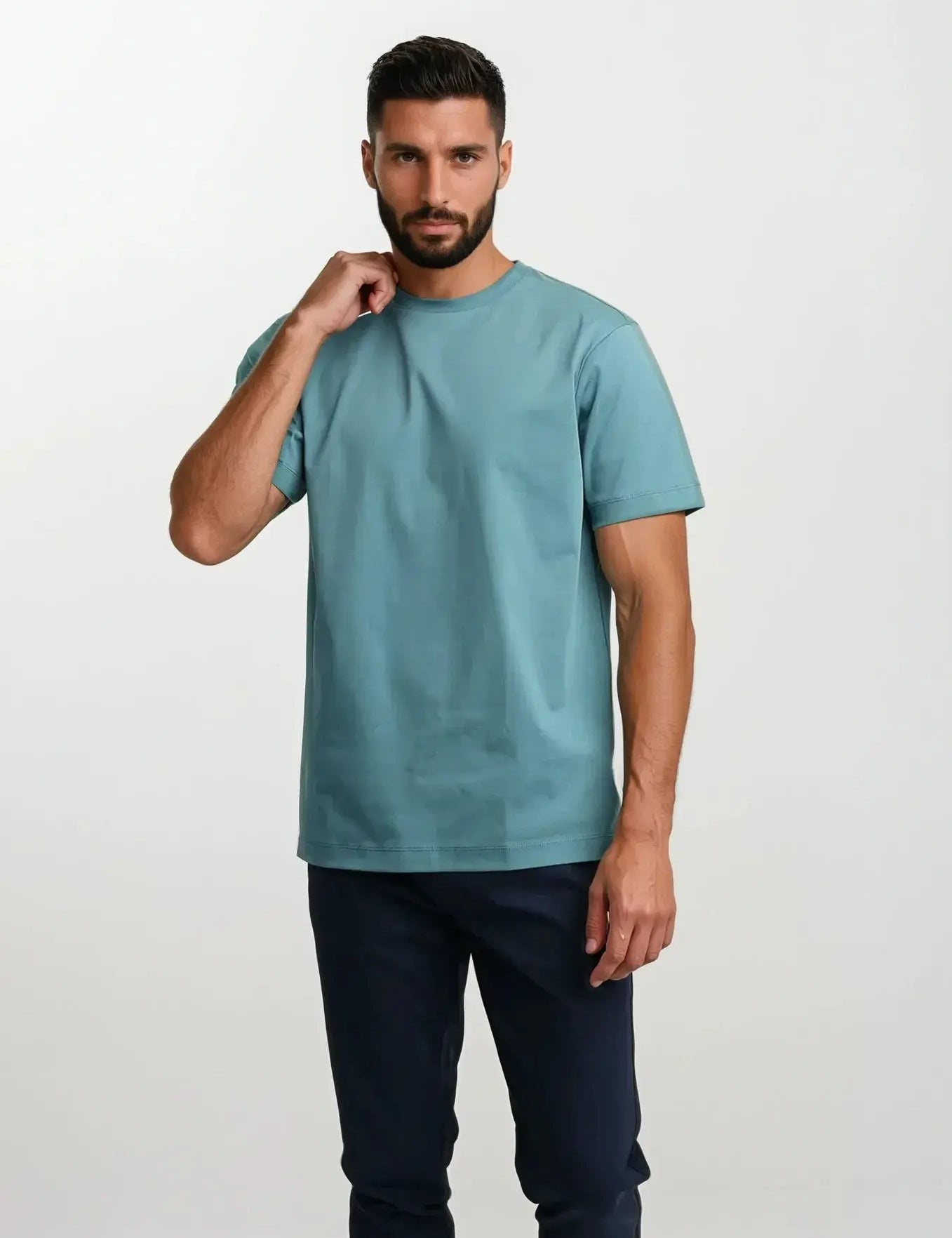 Türkisfarbenes T-Shirt – Einfaches Rundhals-T-Shirt für Männer-S-Chaps Herrenmode