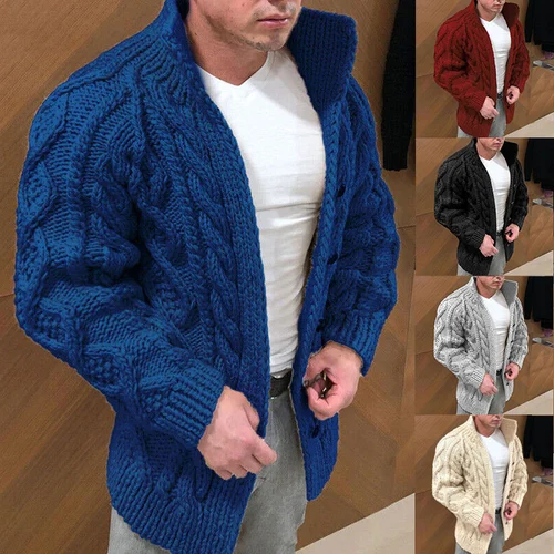 Knitted Cardigan | Button-Up | Cable Knit | Chunky Cardigan | Men's Cardigan