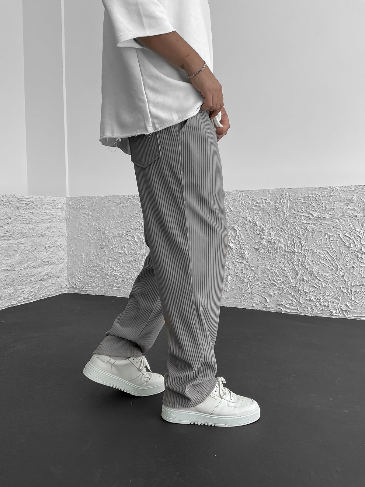 Loose Fit Trousers - Men's Casual Straight Leg Drawstring Pants