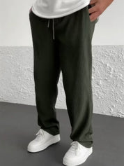 Loose Fit Trousers - Men's Casual Straight Leg Drawstring Pants
