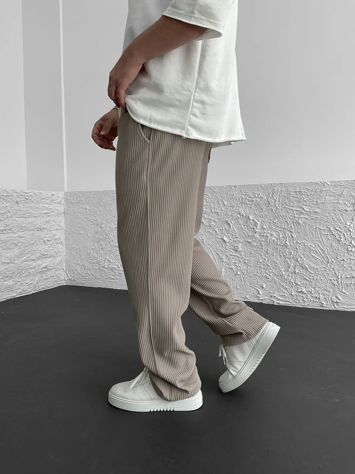 Loose Fit Trousers - Men's Casual Straight Leg Drawstring Pants