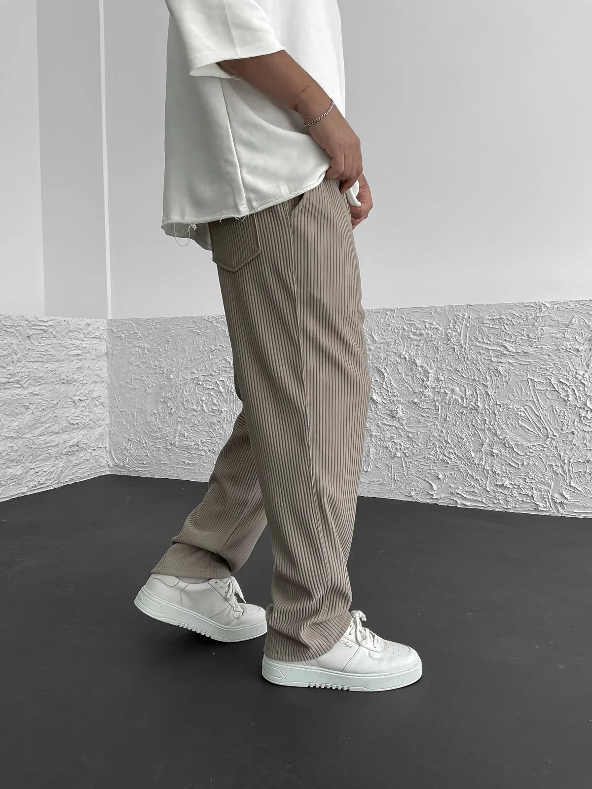 Loose Fit Trousers - Men's Casual Straight Leg Drawstring Pants
