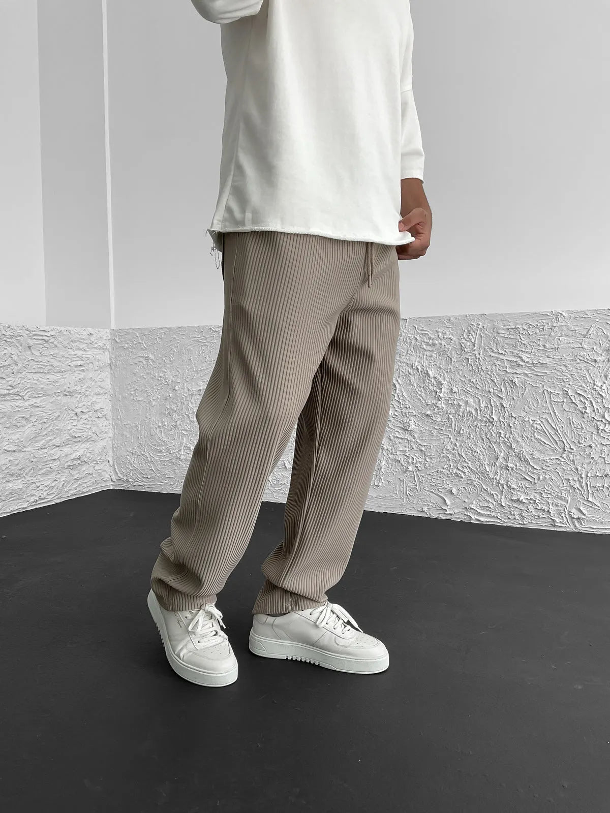 Loose Fit Trousers - Men's Casual Straight Leg Drawstring Pants