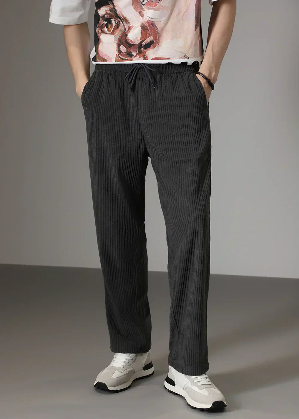Loose Fit Trousers - Men's Casual Straight Leg Drawstring Pants