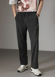 Loose Fit Trousers - Men's Casual Straight Leg Drawstring Pants