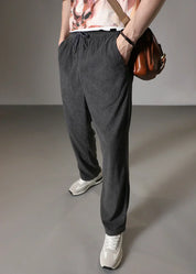Loose Fit Trousers - Men's Casual Straight Leg Drawstring Pants