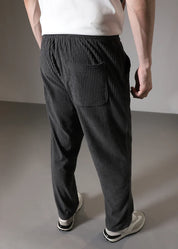 Loose Fit Trousers - Men's Casual Straight Leg Drawstring Pants