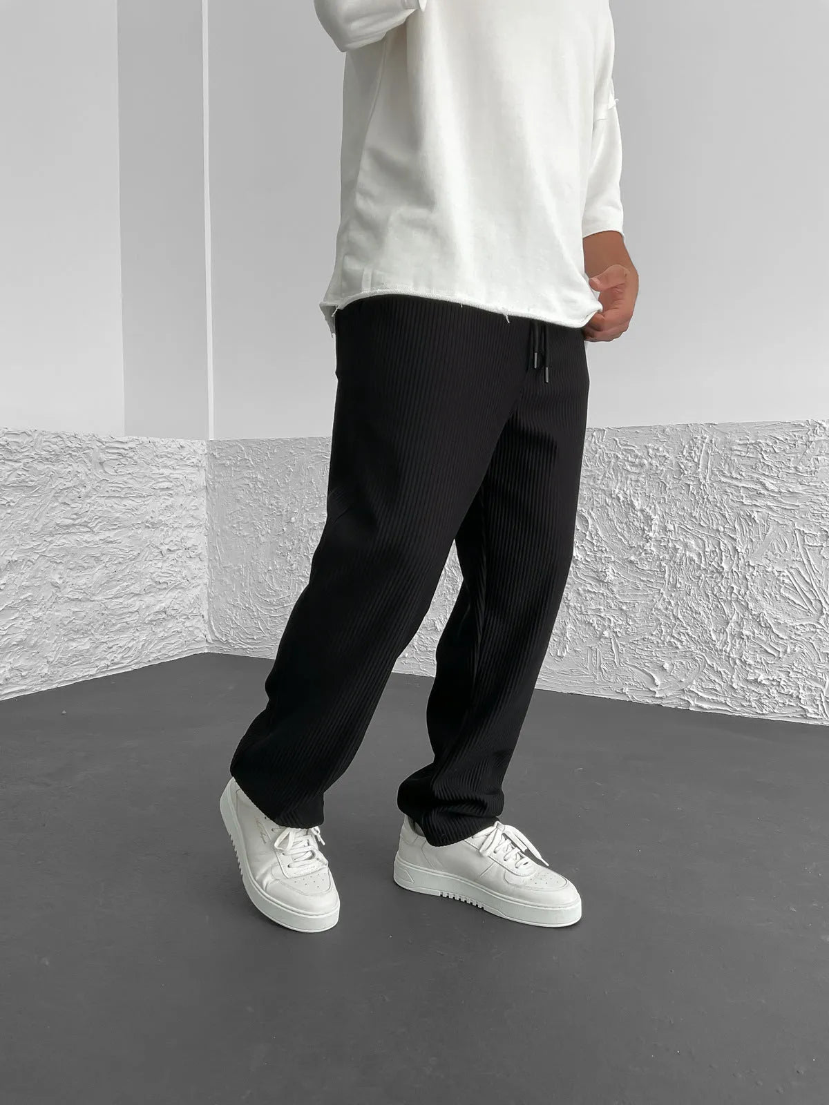 Loose Fit Trousers - Men's Casual Straight Leg Drawstring Pants