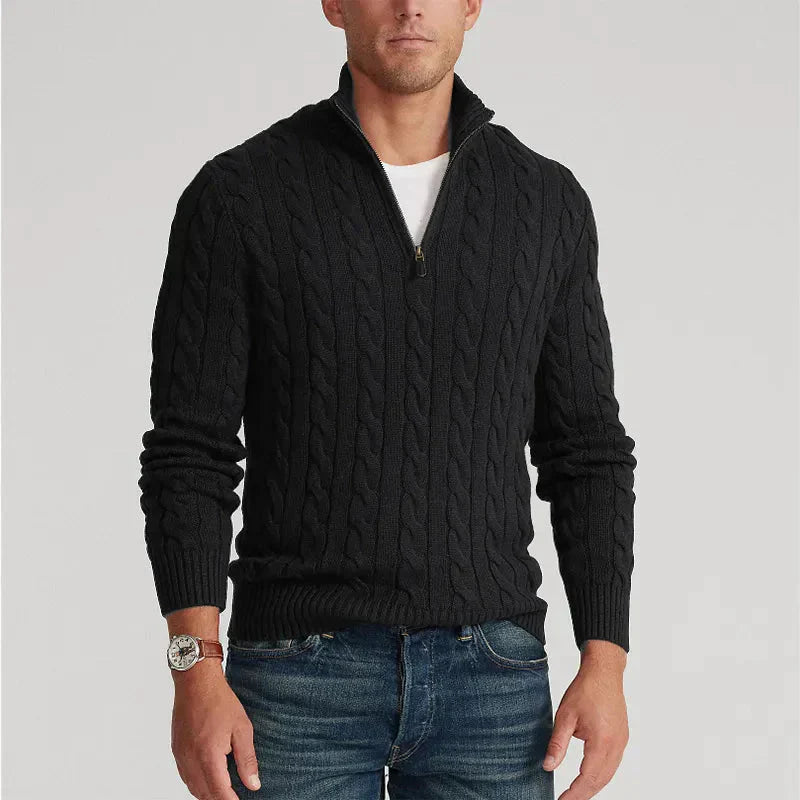 Quarter-Zip Jumper | Knitted | Cable Knit | Half Zip Pullover | Men's Sweater