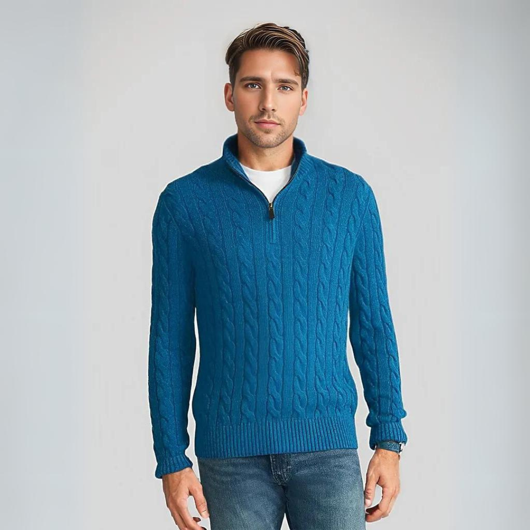 Quarter-Zip Jumper | Knitted | Cable Knit | Half Zip Pullover | Men's Sweater