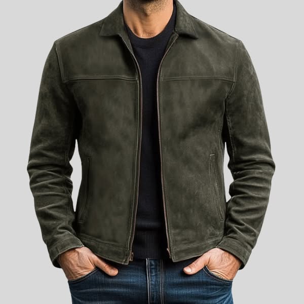 Leather Jacket - Men's Classic Black and Brown Zip-Up Leather Jacket