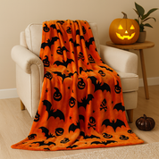 Halloween Blanket - Orange - Skull - Halloween Throw - Halloween Decoration