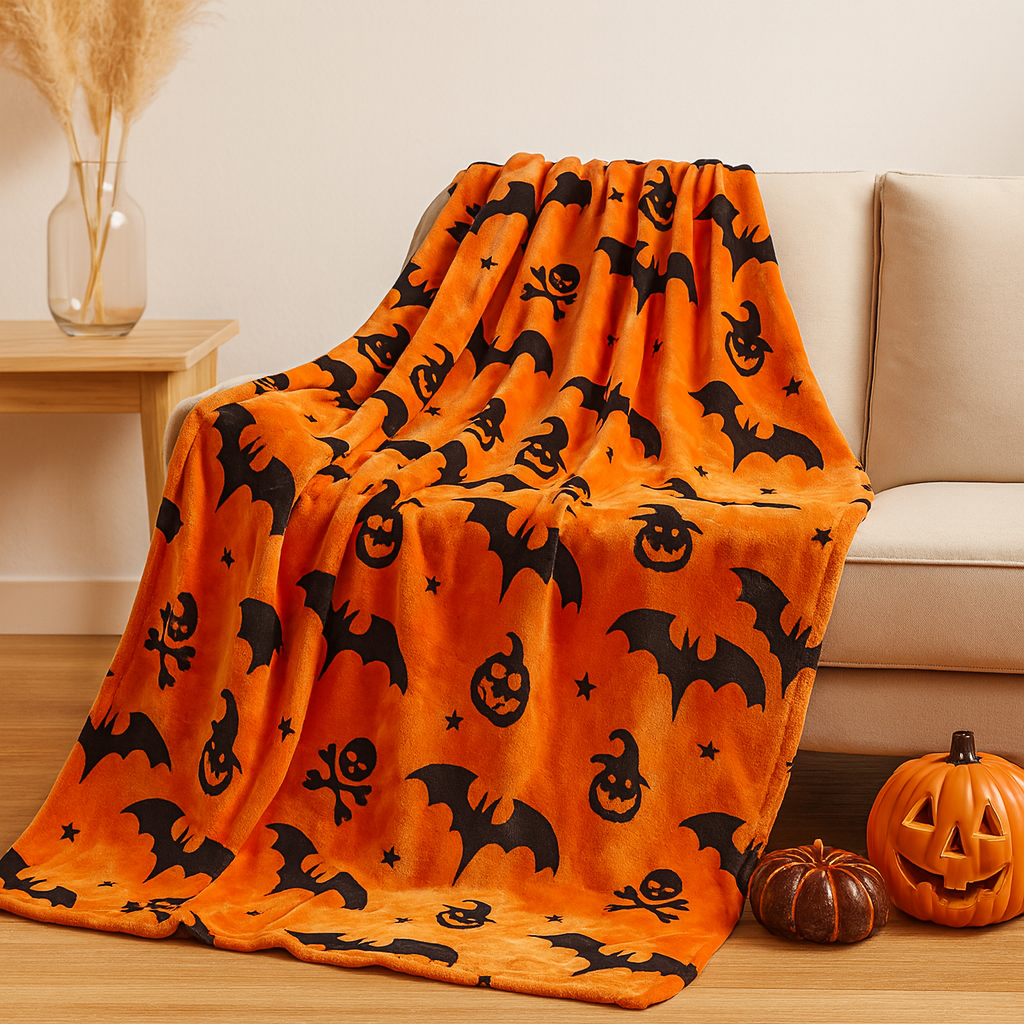 Halloween Blanket - Orange - Skull - Halloween Throw - Halloween Decoration