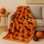 Halloween Blanket - Orange - Skull - Halloween Throw - Halloween Decoration