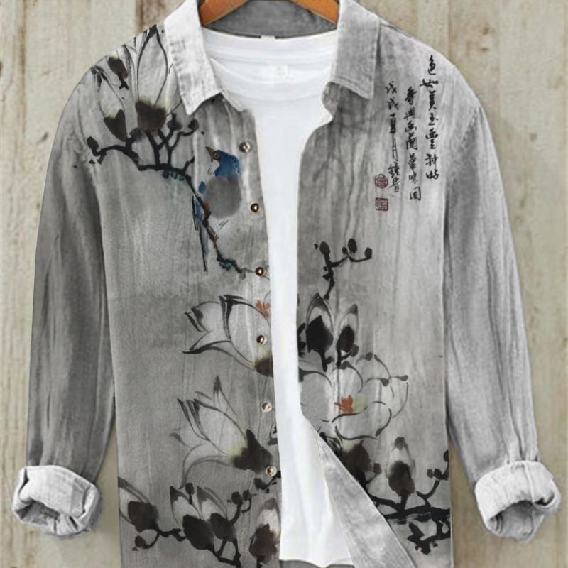 Linen Shirt | Printed | Button-Up | Long Sleeve Shirt | Men's Shirt