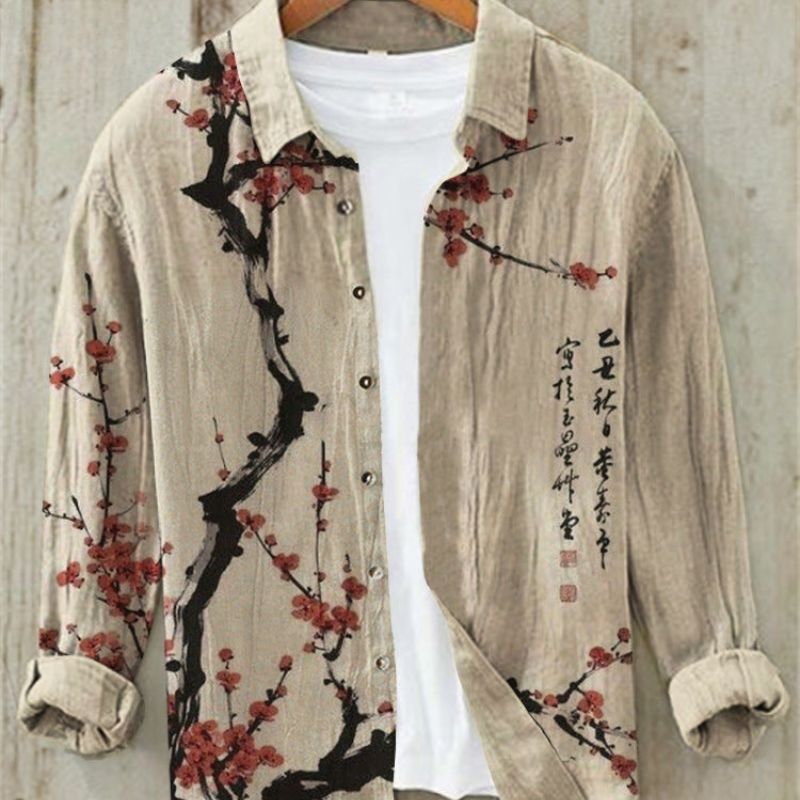 Linen Shirt | Printed | Button-Up | Long Sleeve Shirt | Men's Shirt