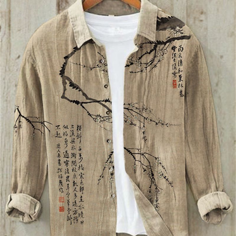 Linen Shirt | Printed | Button-Up | Long Sleeve Shirt | Men's Shirt