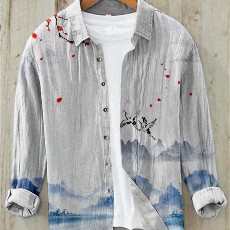 Linen Shirt | Printed | Button-Up | Long Sleeve Shirt | Men's Shirt