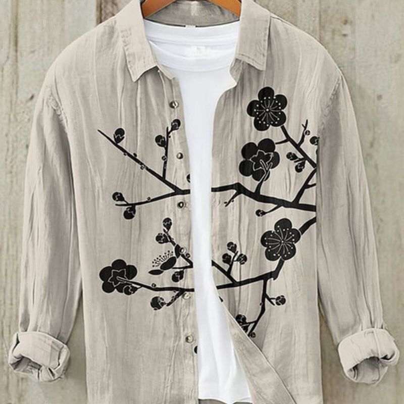 Linen Shirt | Printed | Button-Up | Long Sleeve Shirt | Men's Shirt