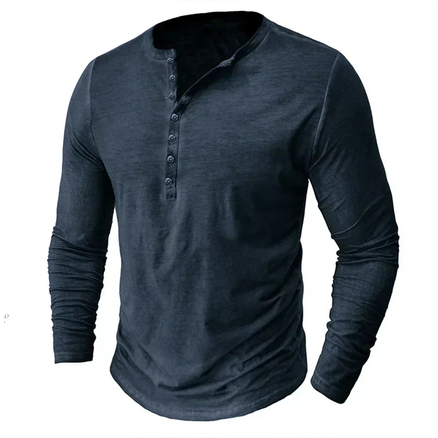 Long Sleeve T-Shirt - Half Buttoned - Pullover - Henley Shirt - Men's Shirt