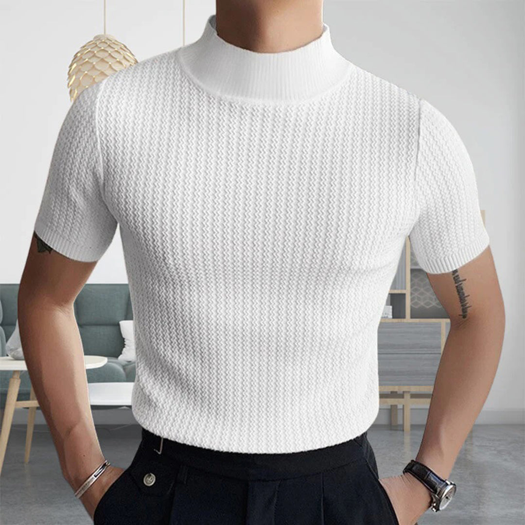 Sweater Tshirt - Men's Short Sleeve Turtleneck Knitted High Neck T-Shirt