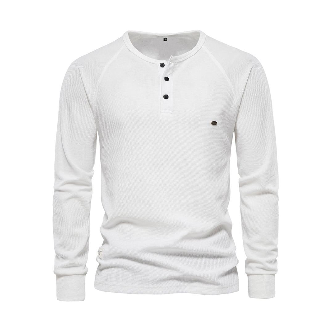 Long Sleeve T-Shirt - Men's Plain Quarter Button Long Sleeve Shirt